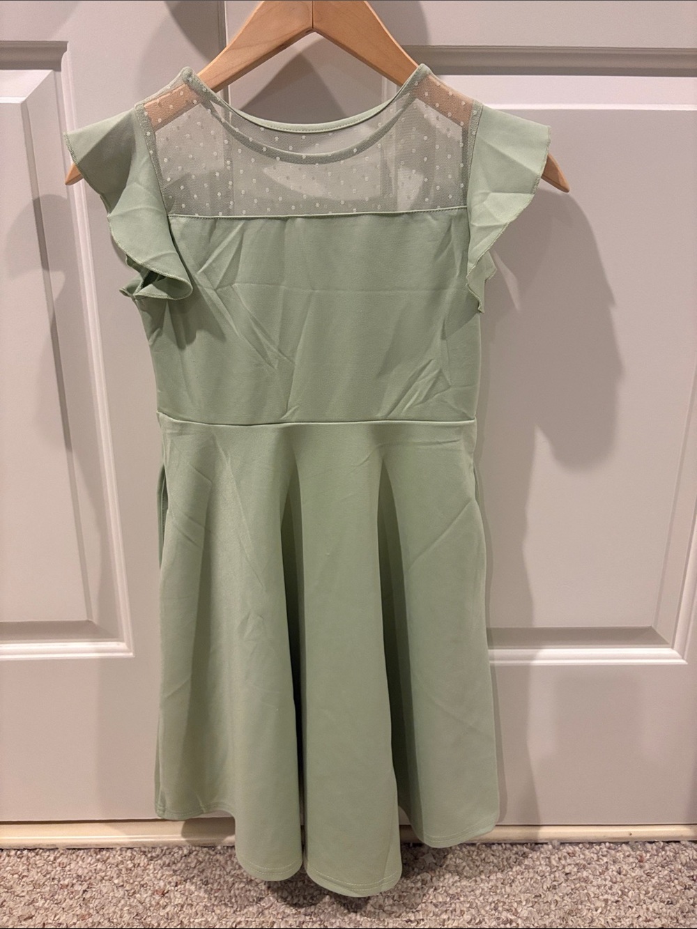 Girls Pastel Green Flutter Sleeve Dress